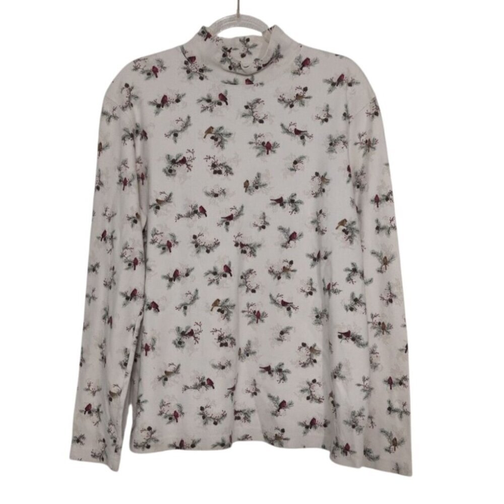 Croft & Barrow Cardinal Shirt Womens Size Large White Cotton Mock Neck Winter
